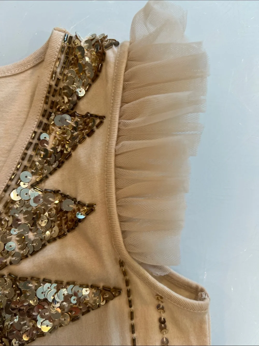 Tutu Du Monde Gold Tulle Ruffle dress with Sequin Bodice